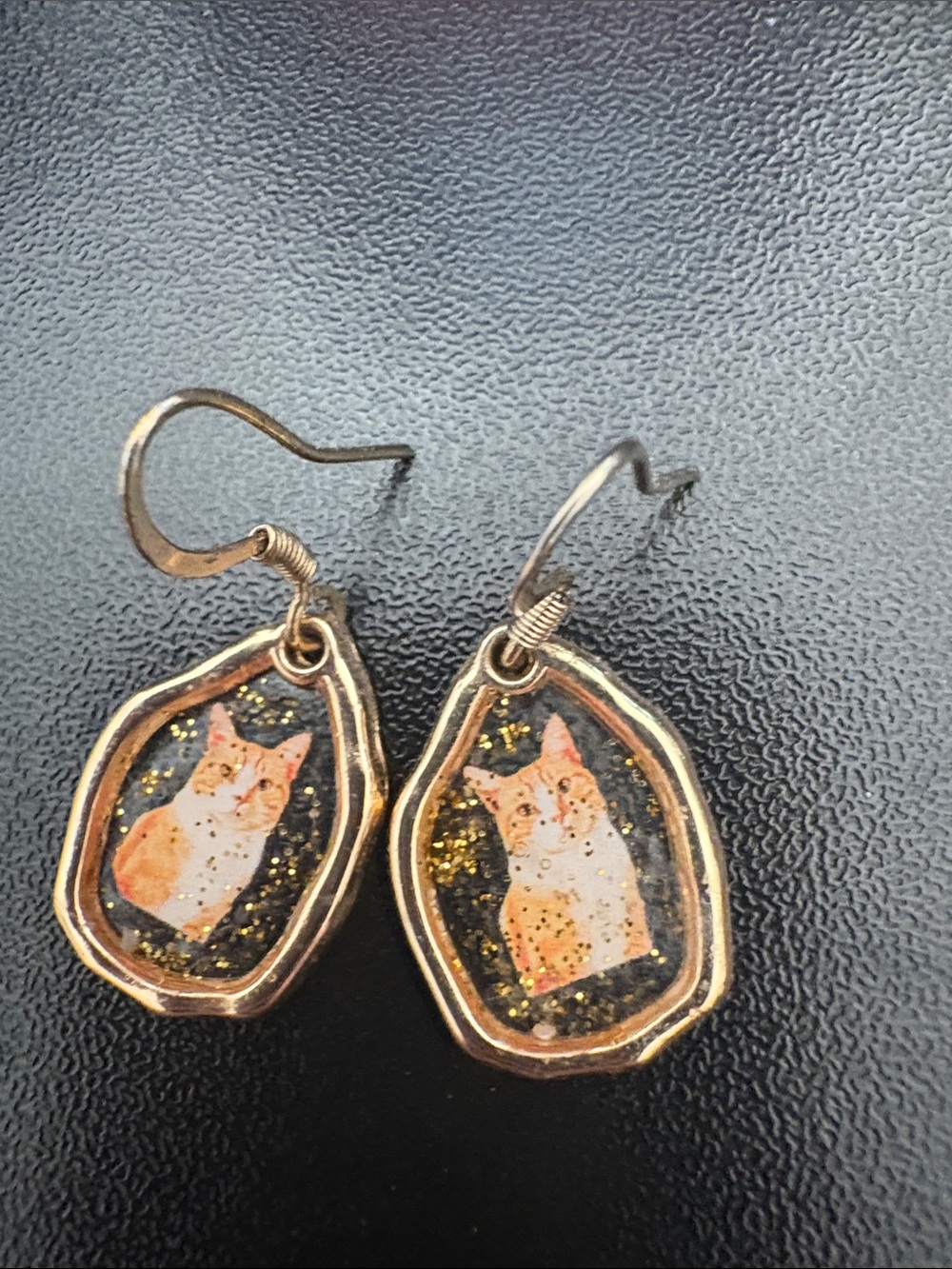 Cat Resin Drop Earrings in Gold and Black